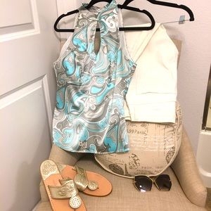 Beautiful Silver/Aqua Halter Top, Size 4